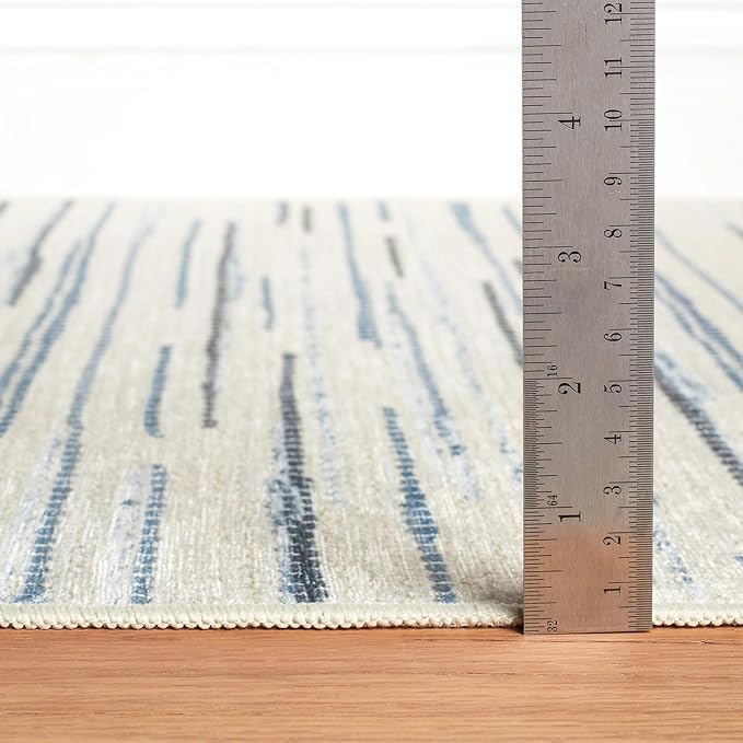 Dash & Albert Elwood Blue Machine Washable Rug, 2 X 3 Feet, Blue Stripe Pattern - Premium Luxury Hotel Quality Soft Breathable Hypoallergenic Machine Washable Easy Care All Season Comfortable