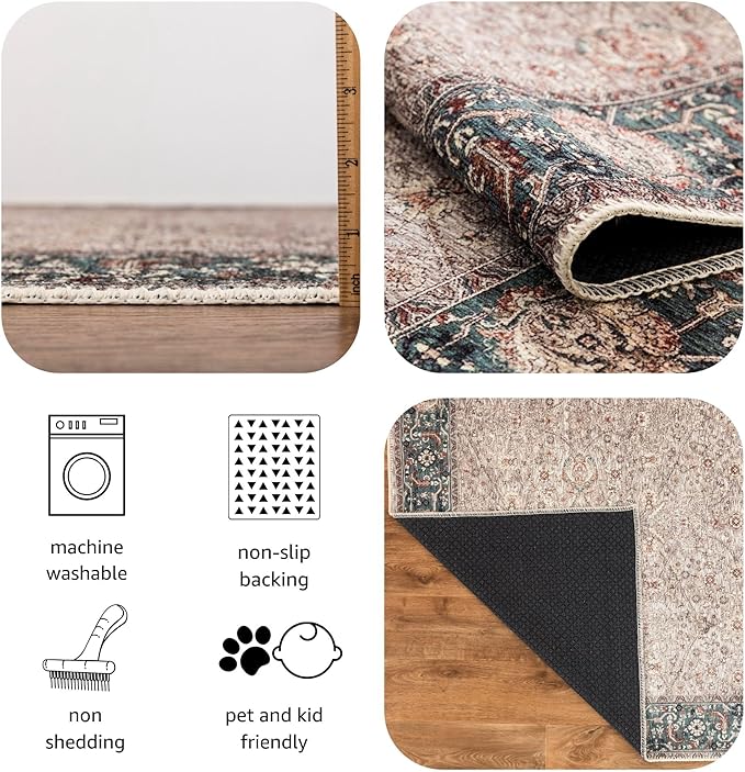 Keen Home Design 8x10 Rug - Machine Washable Area Rug with Non-Slip Backing, Ideal for Living Room, Dining Room, Bedroom - Vintage, Easy Clean, Durable, Low Pile - (8' x 10')
