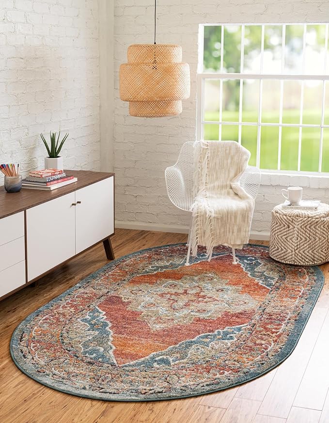Unique Loom Isabella Collection Area Rug - Rossellini (4' 1" x 6' 1" Oval, Rust Red/ Beige)