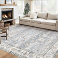 Area Rug 6x9 Living Room Rug, Machine Washable Vintage Distressed Boho Area Rug Non-Slip Soft Low Pile Large Indoor Rugs for Bedroom Kitchen Dining Room Office(Light Blue,6'x9')