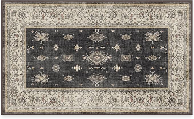 RUGGABLE Washable Vintage Area Rug – Verena Dark Wood 3x5, Stain-Resistant, Non-Slip – Small Machine Washable Rugs for Living Room, Bedroom, Hallway, Entryway & Office–with Standard Pad