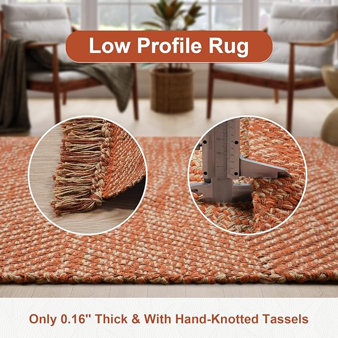 Collive Kitchen Runner Rug, 2' x 4.3' Hand-Woven Reversible Washable Rugs, Terracotta Cotton Modern Farmhouse Bathroom Mat Hallway Carpet for Foyer Bedroom Entry Front Door Fall Decor