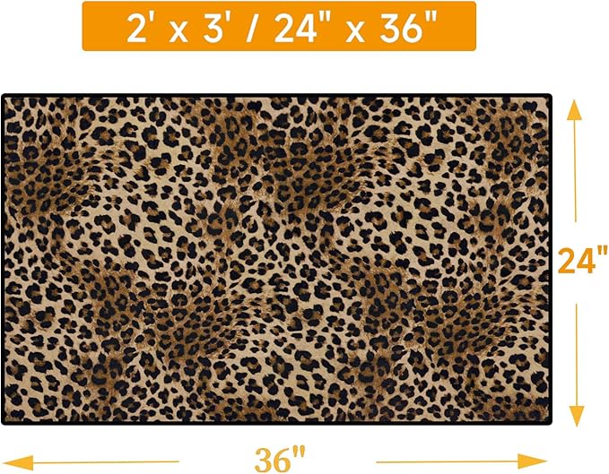 Leopard Rug 2x3 Washable Animal Print Rugs Non Slip Short Plush Ultra Soft Modern Entryway Rug for Indoor Entry Bedroom Bathroom