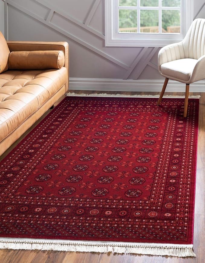 Unique Loom Tekke Collection Over-Dyed Saturated Traditional Torkaman Area Rug, 8 ft x 11 ft, Red/Burgundy