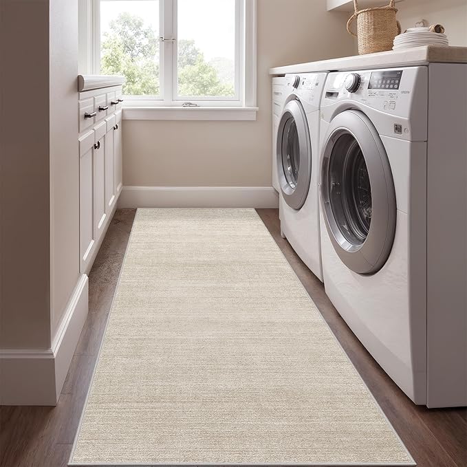 Art&Tuft Runner Rug 2x5 Non-Slip - Low-Pile Washable Runner Rug for Hallway, Soft Distressed Carpet Runner for Bedroom Bathroom Kitchen Laundry Living Room, Beige
