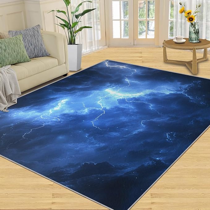3x4 Dark Clouds Lightning Rugs for Entryway - Storm Kids Bedroom Rug, Natural Weather Mudroom Rug Soft for Coffee Shop Living Room Under Table Game Room
