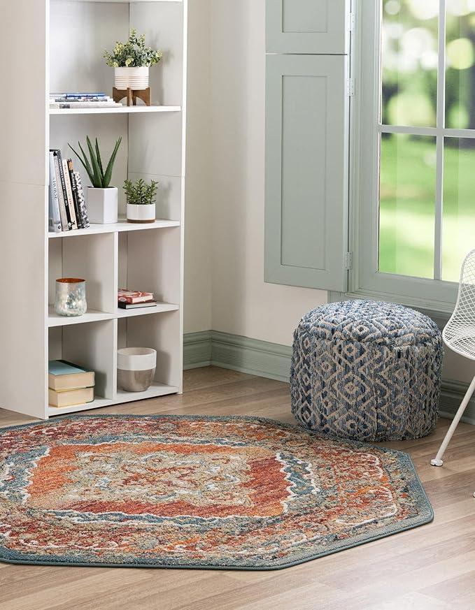 Unique Loom Isabella Collection Area Rug - Rossellini (5' 1" Octagon, Rust Red/ Beige)