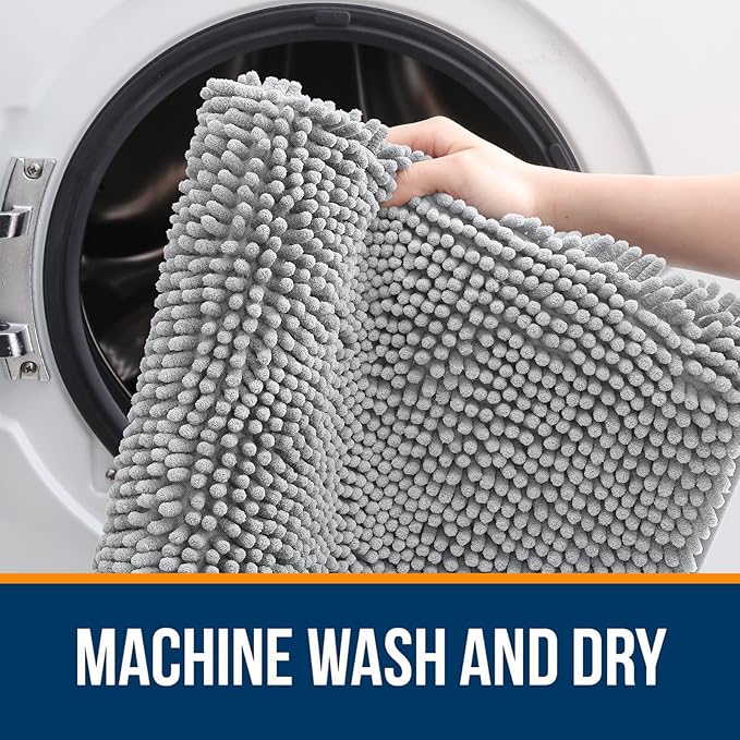 OLANLY Bathroom Rugs 47x17, Extra Soft Absorbent Chenille Bath Rugs, Rubber Backing Quick Dry, Machine Washable Bath Mats for Bathroom Floor, Tub and Shower, Home Decor Accessories, Light Grey