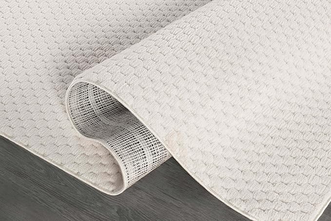 CAMILSON Modern Runner Rug 2x7 Luxury Pebble Pattern Micro Loop Hallway Rugs Soft High-Low Pile Stain Resistant Easy to Clean Non-Shedding Durable Entryway Kitchen Indoor Area Carpet (White)