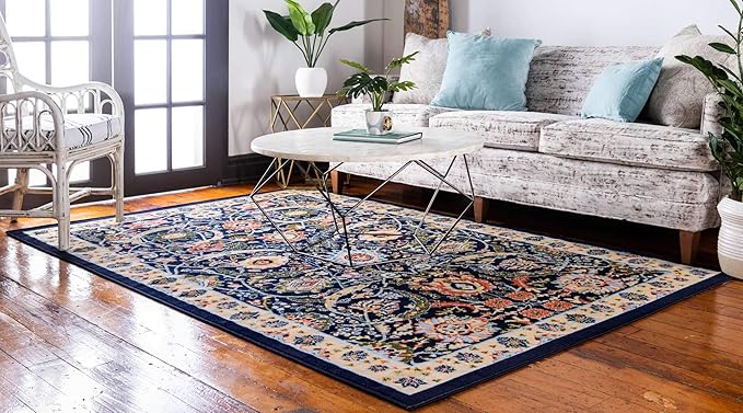 Unique Loom Espahan Collection Area Rug - Cape Cod (6' 1" x 9' Rectangle, Navy Blue/ Black)
