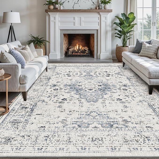 LUMI 5x8 Washable Area Rug for Living Room, Ultra Soft Traditional Rugs Non Slip with Rubber Backing, Low Profile, High Traffic, Stain Resistant Carpets, Ideal for Bedroom, Dining Room, Indoor