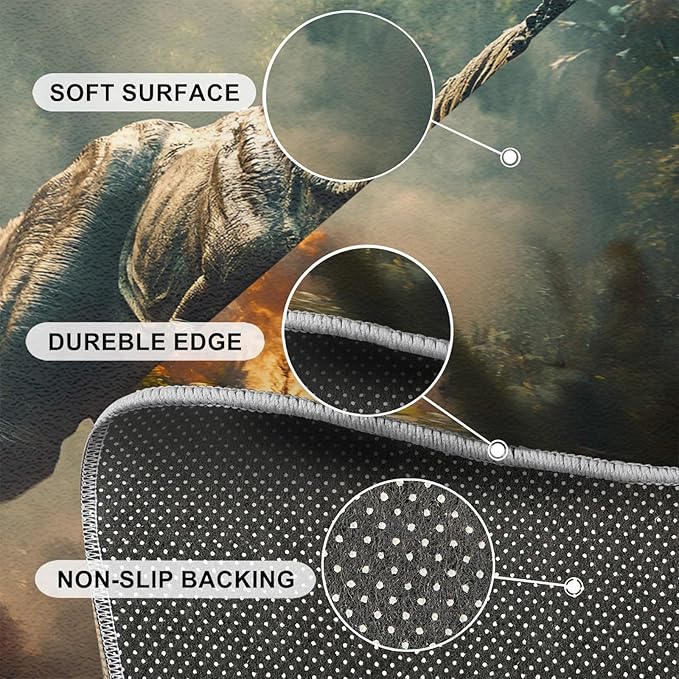 Dinosaurs Rugs for Bedroom - 6x8 Area Rug - Flame Dinosaurs Rugs for Living Room, Forest Landscape Rug, Washable Home Decor Carpet
