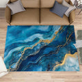 Blue Gold Marble Rugs for Bedroom - 6x8 Area Rug - Modern Fashion Marble Rugs for Living Room, European Light Luxury Art Rug, Washable Home Decor Carpet