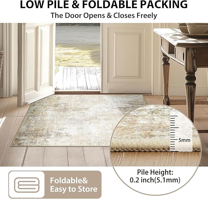 Washable Area Rugs 2'x3' Non-Slip Modern Abstract Soft for Living Room Entryway Bedroom Nursery, Print Pattern, Neutral Brown Gray