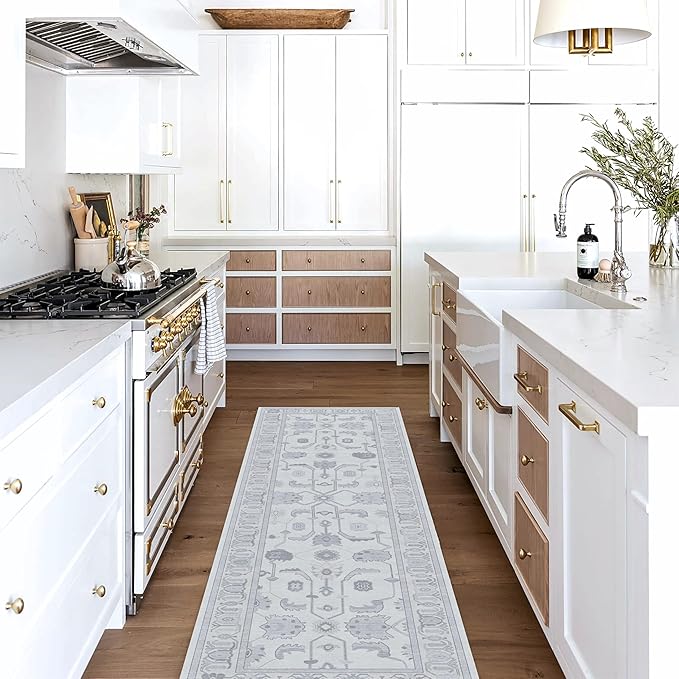Fame Living Beige Oushak Rug, Modern Rugs, Vintage, Turkish, Eclectic, Floral, Pastel, Washable, Small Throw, Accent Area Rug for Living Room, Bedroom, Kitchen, Bathroom, 2'5"x4'9