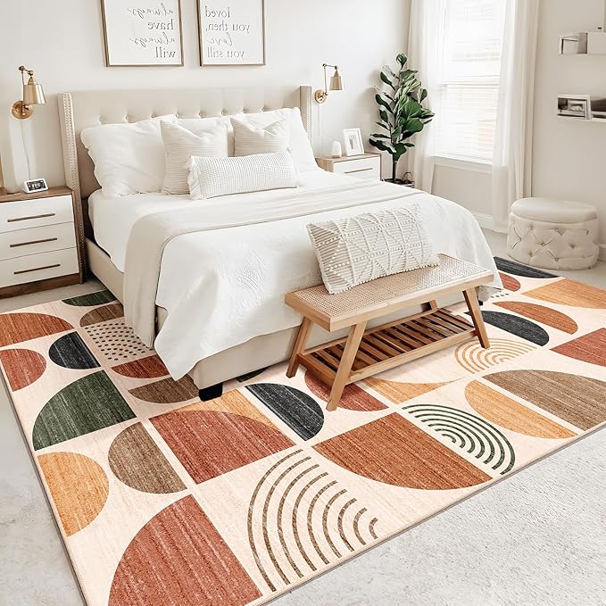 MUJOO 9x12 Area Rugs,Washable Rugs for Living Room Bedroom Dining Room,Large Boho Throw Floor Carpet Non Slip Soft Modern Abstract Bohemian Terracotta