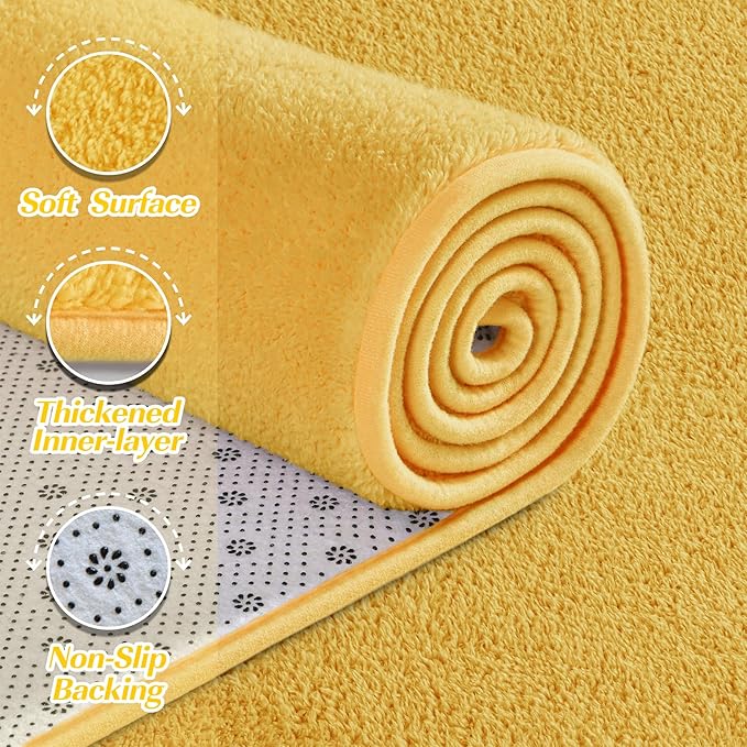 Large Area Rugs for Living Room Bedroom, 5x8 Feet Yellow Rug, Minimalist Modern Shag Rug, Soft Thick Comfy Memory Foam Indoor Carpet, Non-Slip Washable Rug for Boys Girls Dorm Nursery Room Home Decor