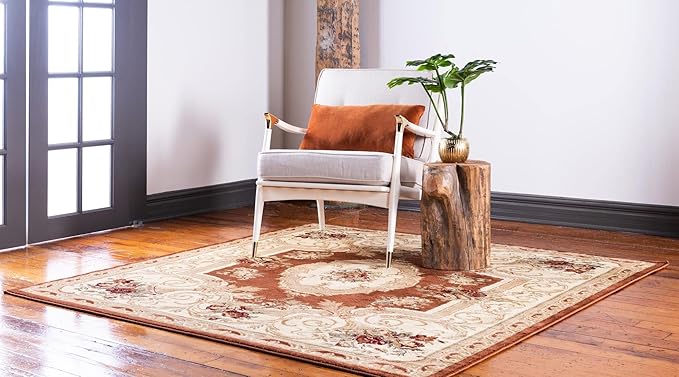 Rugs.com Chateau Collection Rug – 4 Ft Square Brick Red Medium Rug Perfect for Living Rooms, Kitchens, Entryways