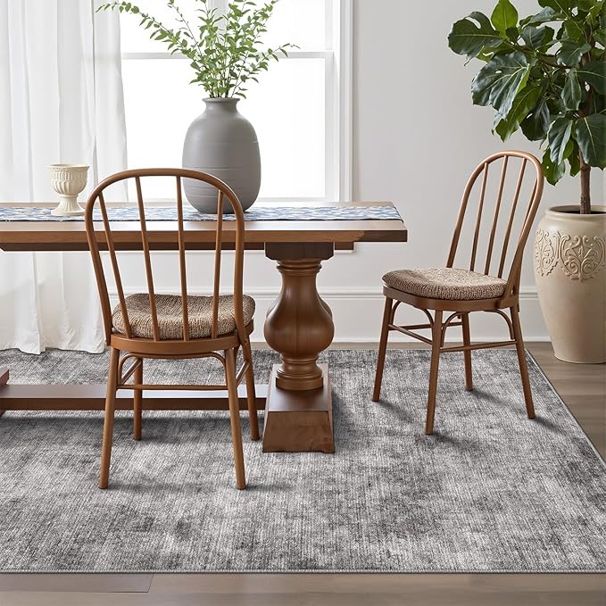 LUMI 4x6 Washable Area Rug for Living Room, Ultra Soft Modern Neutral Grey Rugs Non Slip with Rubber Backing, Low Profile, High Traffic, Stain Resistant Carpets, Ideal for Bedroom, Dining Room