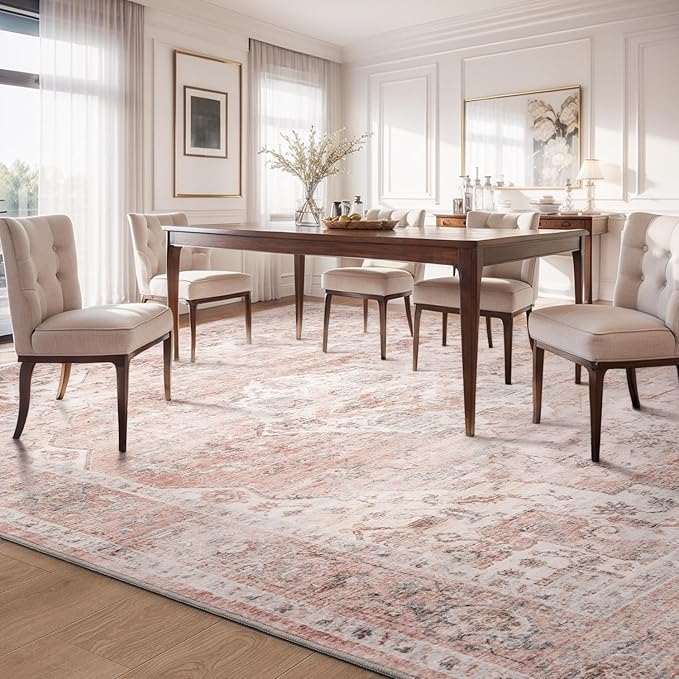 AMOAMI-4X6 Area Rugs for Living Room -Soft Vintage Bedroom Rugs-Non Slip Washable Rug-Throw for Living Room Bedroom Bedside Dining Room Offic - Pink