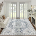 jinchan Kelda Living Room Area Rug 10x12 Washable Rug Vintage Indoor Large Floor Cover Distressed Lightweight Non-Slip Low Pile Thin Mat Stain Resistant Carpet for Bedroom Dining Room Office Grey