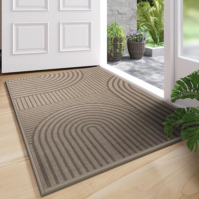 Front Door Mat 17''x30'', Absorbent Muddy Dirt Resist Washable Non Slip Low-Profile Indoor Doormat, Easy Clean Welcome Entryway Door Mats, Brown