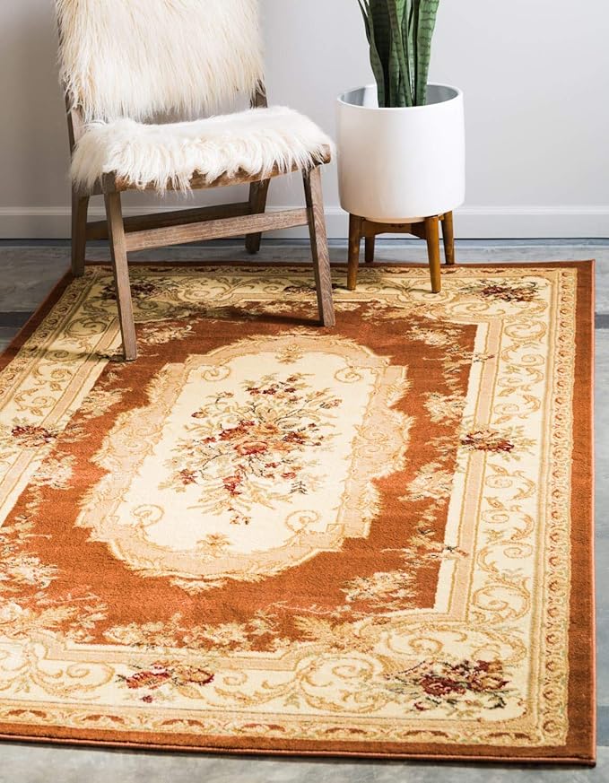 Unique Loom Versailles Collection Traditional Classic Floral Motif Area Rug (8' 0 x 10' 0 Rectangular, Terracotta/ Ivory)