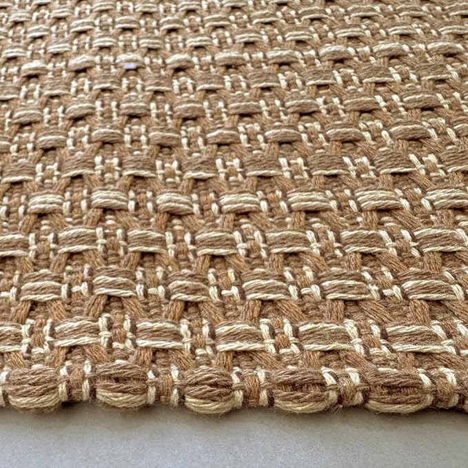 Kitchen Rugs,Kitchen Mats for Floor,Non Slip Washable 20"x 30"+20"x 48" Neutral Braided Rug,Faux Jute Rug with Non Slip Backing for Kitchen,Solid,Easy Clean,Area Rugs Sets of 2Pcs,Light Brown