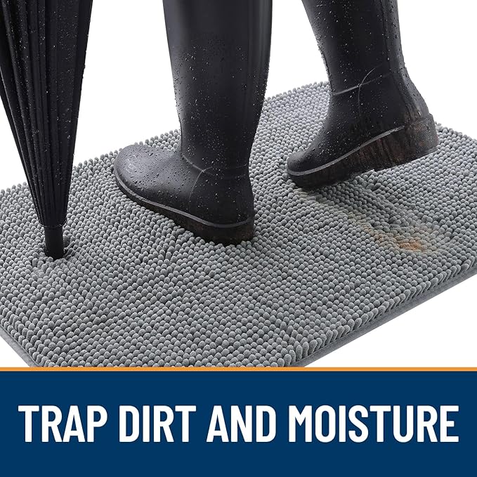 OLANLY Dog Door Mat for Muddy Paws 44x32, Absorbs Moisture and Dirt, Absorbent Non-Slip Washable Doormat, Quick Dry Chenille Mud Mat for Dogs, Entry Indoor Entryway Carpet for Inside Floor, Grey