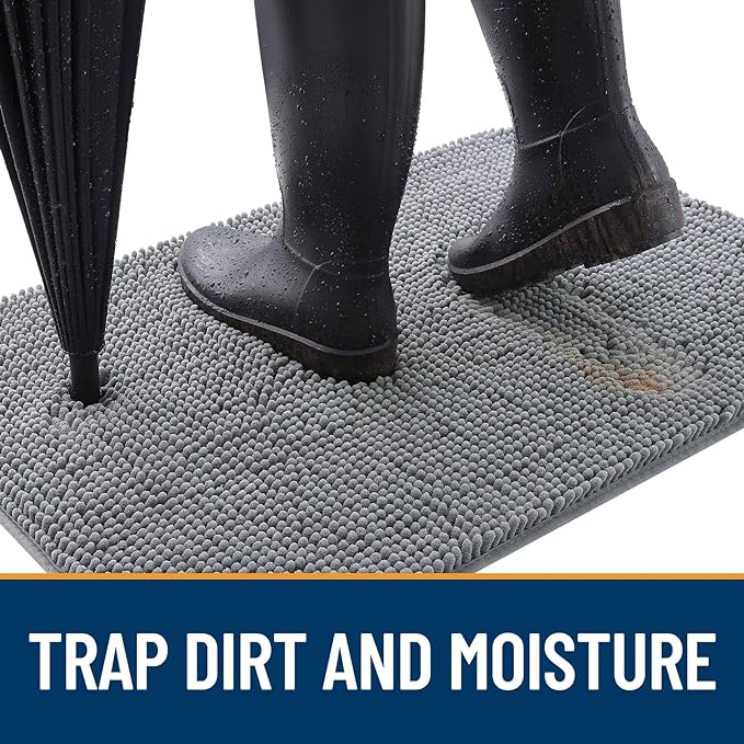 OLANLY Dog Door Mat for Muddy Paws 54x32, Absorbs Moisture and Dirt, Absorbent Non-Slip Washable Doormat, Quick Dry Chenille Mud Mat for Dogs, Entry Indoor Entryway Carpet for Inside Floor, Grey