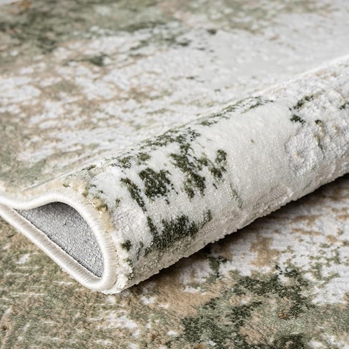 Abani Beige with Green Border Washable Area Rug – 5' x 8' – Classic Textured Design – Ivy Collection – Non-Shedding, Easy to Clean – Durable for High Traffic Areas – Living Room & Bedroom