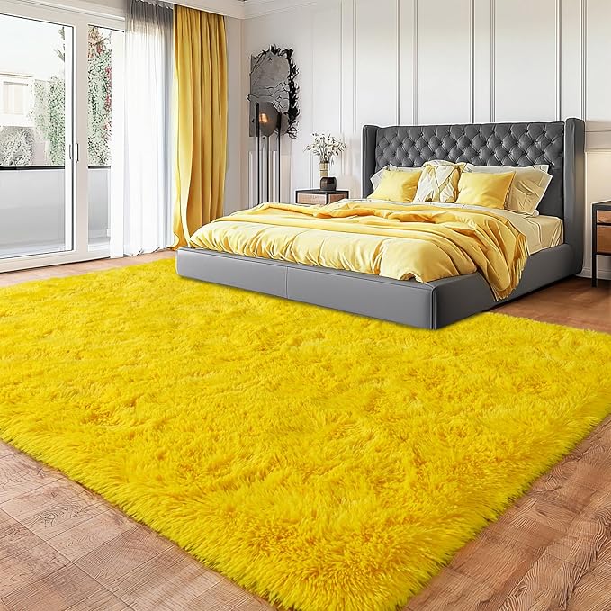 Area Rugs for Living Room, Soft Shaggy Carpets for Living Room, Fuzzy Rugs for Kids' Room, Perfect Decor for Modern Home Yellow 4x6 Feet