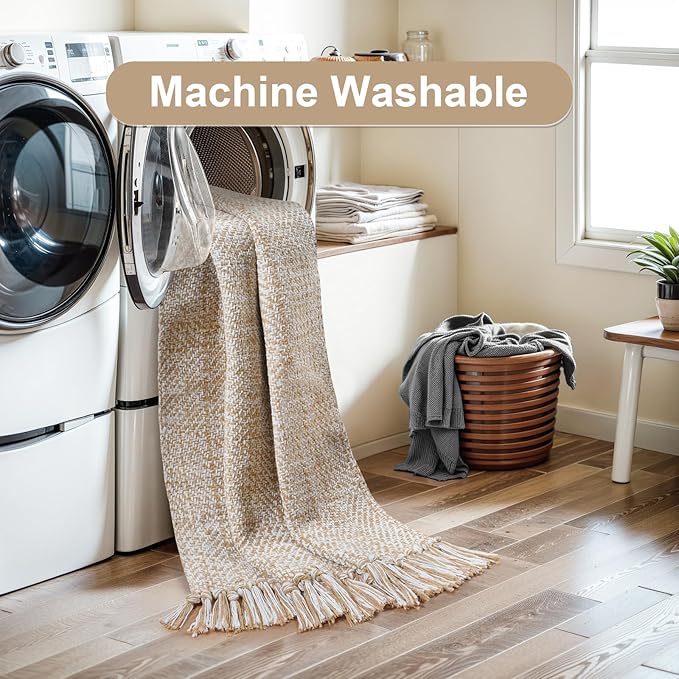 Collive Entryway Door Mat, 27" x 43" Machine Washable Kitchen Rugs, Indoor/Outdoor Low-Profile Doormat Soft Hand-Woven Cotton Bathroom Rug Throw Rugs for Front Back Door Bedroom