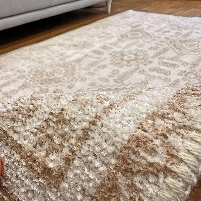 Alfa Rich 3x5 Beige Off White Washable Area Rugs for Living Room Bedroom Kitchen Dining Cotton Runner