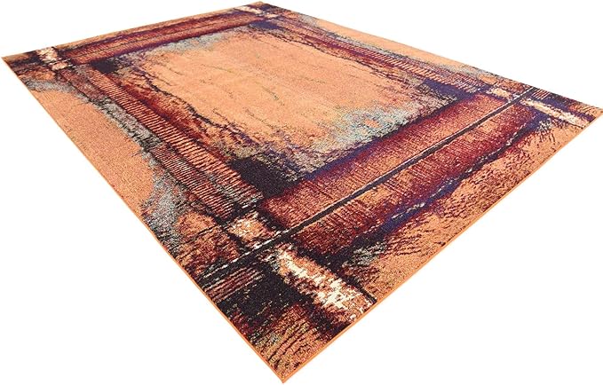 Unique Loom Estrella Collection Rustic, Distressed, Modern, Abstract Area Rug (9' 0 x 12' 0 Rectangular, Orange/Black)