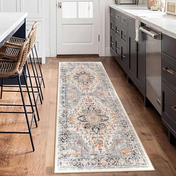 Enkor Runner Rug for Hallway, 2x6 Washable Soft Non Slip Floor Rugs for Kitchen, Modern Mat for Living Room Bedroom Entryway Orange & Black