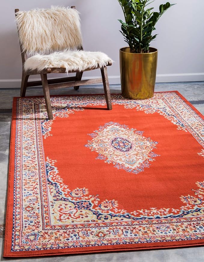 Unique Loom Reza Collection Traditional Persian Style Area Rug, 5 x 8 ft, Terracotta/Ivory