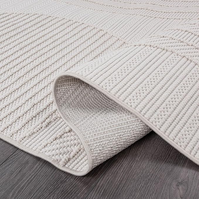 CAMILSON Micro Loop Rug 4x6 Modern Luxury Geometric Arch Area Rugs Soft High and Low Pile Stain Resistant Easy-Cleaning Non-Shedding for Living Room Office Indoor Carpet (4 x 6 / White)