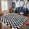 Checkered Rug for Bedroom, 5x8 Black and White Area Rugs, Classic Checkered Carpets Shaggy Area Rug, Bedside Rugs for Living Room Bedroom Kids Room Home Decor