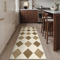 3x8 Runner Checkered Rug for Hallways Brown Washable Long Carpet Non-Slip Low Pile Boho Indoor Accent Throw Rug for Entrance Kitchen Bedroom Dining Laundry