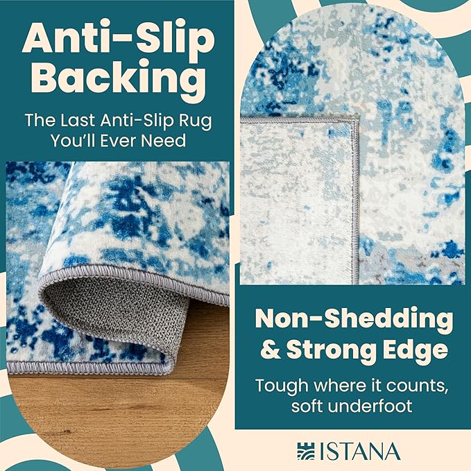 Istana 2x3 Area Rug - Blue/Ivory Boho Rugs for Living Room 2x3 - Foldable Small Rugs for Bedroom - Stain Resistant Washable Rug Non Slip - Eco-Friendly Area Rugs Indoor