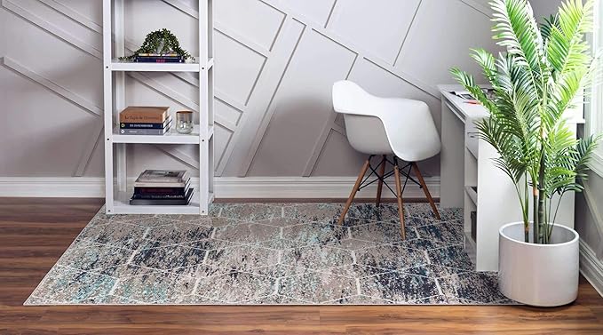 Unique Loom Trellis Frieze Collection Area Rug - Geometric (9' x 12', Blue Multi/ Ivory)