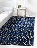 Unique Loom Glam Collection Area Rug - Trellis (3' 3" x 5' 3" Rectangle, Navy Blue Gold/ Gold)