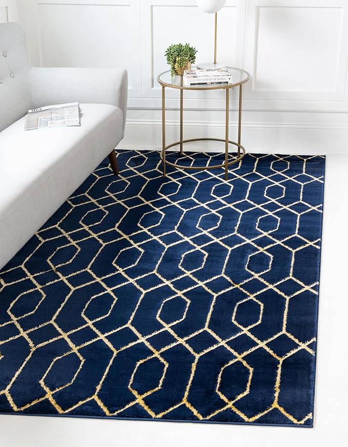 Unique Loom Glam Collection Area Rug - Trellis (3' 3" x 5' 3" Rectangle, Navy Blue Gold/ Gold)