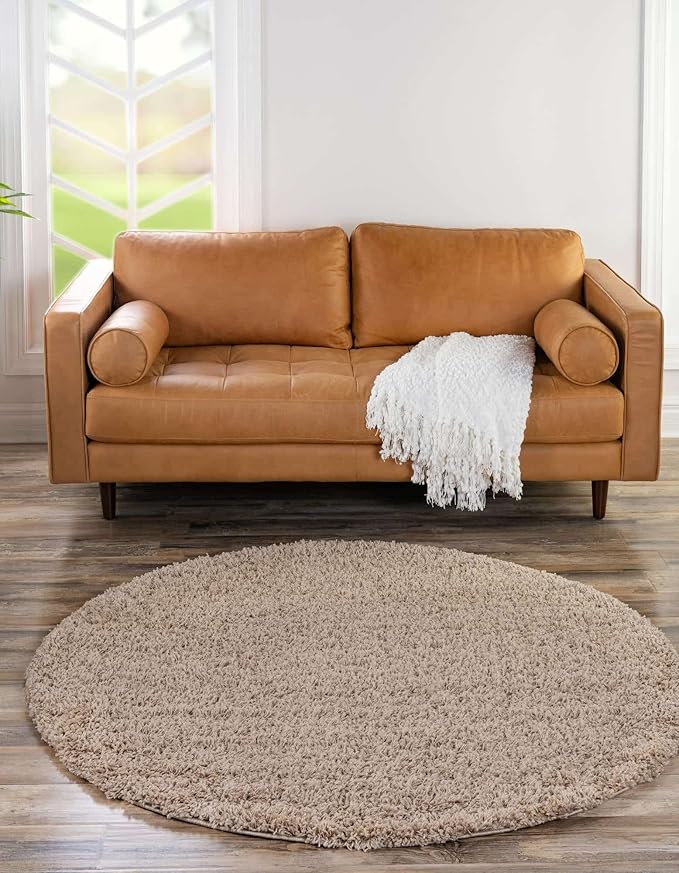 Unique Loom Solid Shag Collection Area Rug (3' 3" Round, Taupe)