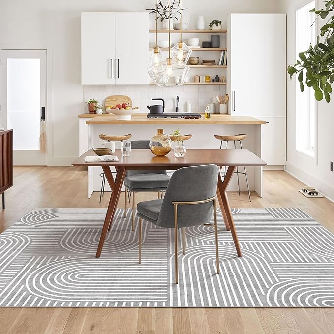 6x9 Area Rug - Large Abstract Washable Non-Slip Grey Living Room Rug Rainbow Low-Pile Floor Carpet Soft Modern Accent Rugs for Bedroom Dining Room Office Classroom Nursery