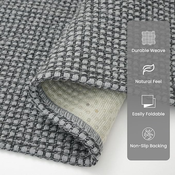 Braided Runner Rug 2x10 Ft Washable Runners for Hallways Non Slip Rubber Backed Kitchen Runners Cotton Long Entryway Runner Indoor, Woven Carpet for Hall Kitchen Entryway, Dark Grey/Grey