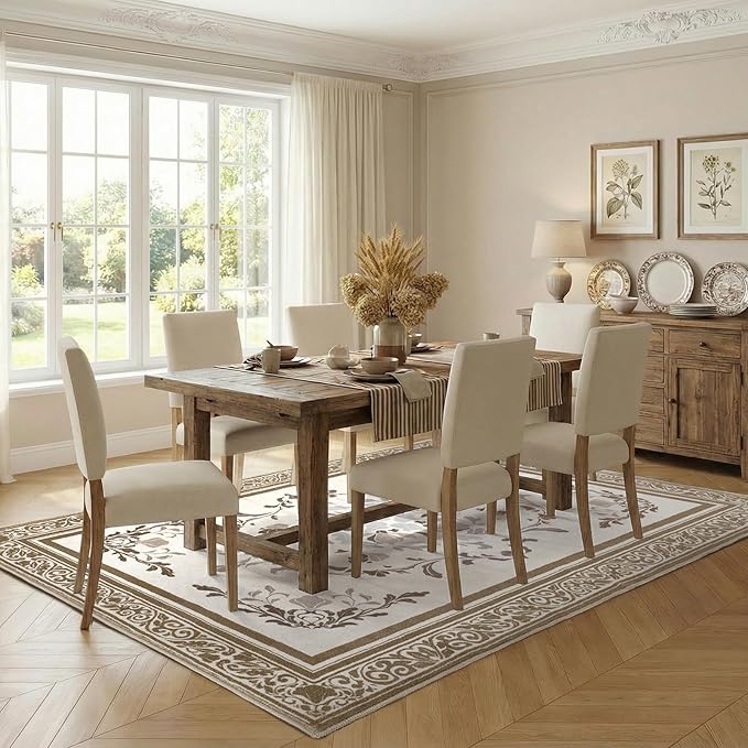 SOULFUL Medium Pile 8x10 Rugs for Living Room - Cozy Soft Underfoot Large Area Rug - Brown Boho Floral - Washable Non-Slip - Perfect for Bedroom Kids Room Under Dining Table Office