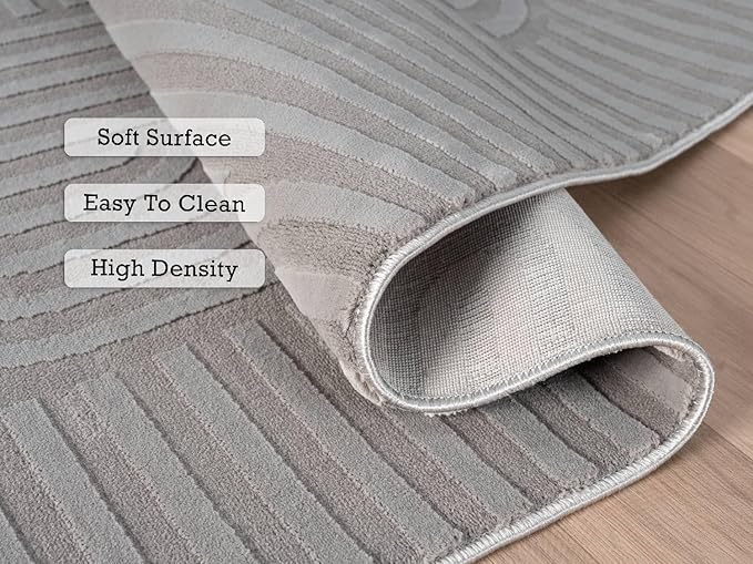 Annabel Modern Geometric Area Rug for Living Room, 6x9 Contemporary Arched and Linear Gray Rug, High-Low Pile Stain Resistant Carpet for Bedroom, Dining Room or Kitchen (6' x 9', Gray)