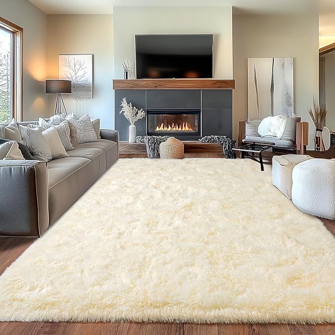 Upgrade Non-Slip Plush Rugs Fluffy Area Rugs for Living Room, Soft Shaggy Carpets for Living Room, Perfect Decor for Modern Home Light Champagne 8x10 Feet